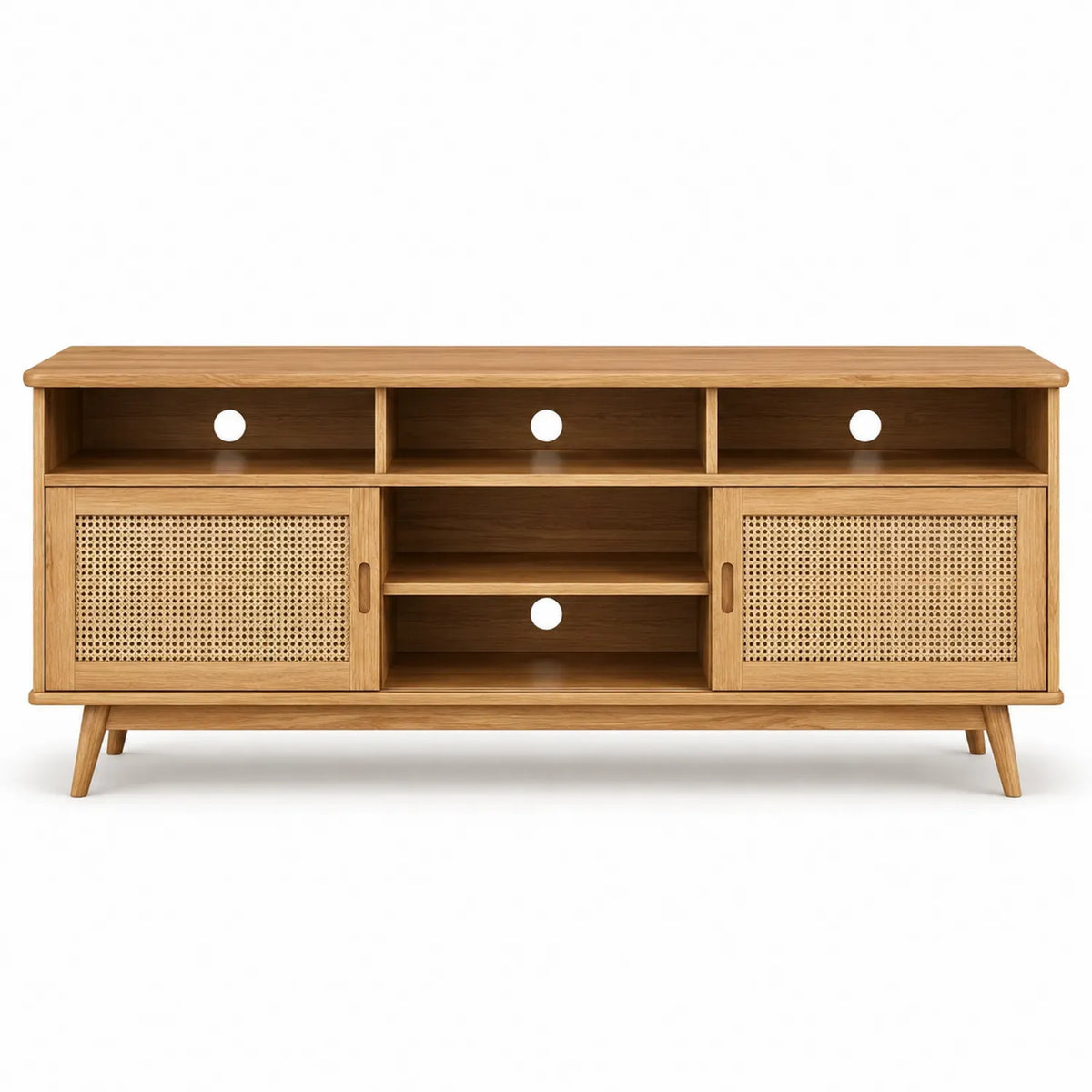 TV-Schrank aus Eichenholz und Rattan 150x45x60 cm
