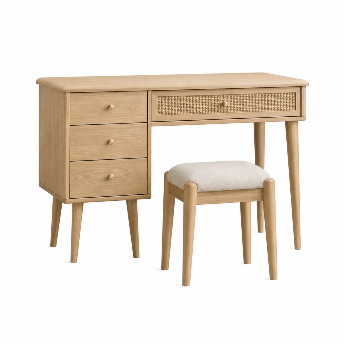 Schminktisch-Set aus Eichenholz mit Hocker und Schubladen Natur