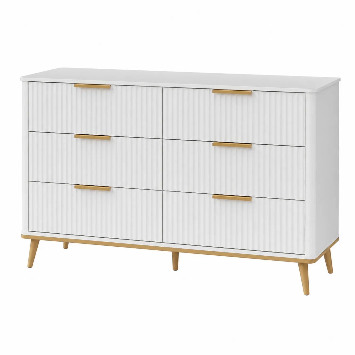 Kommode aus MDF mit 6 Schubladen und Holzbeinen Weiß/Gelb