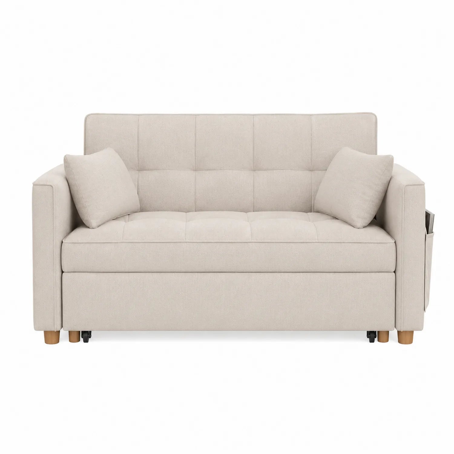Sofa Stoff Beige mit Holzfüßen