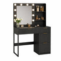 Schwarz MDF Schminktisch mit Spiegel und LED-Beleuchtung