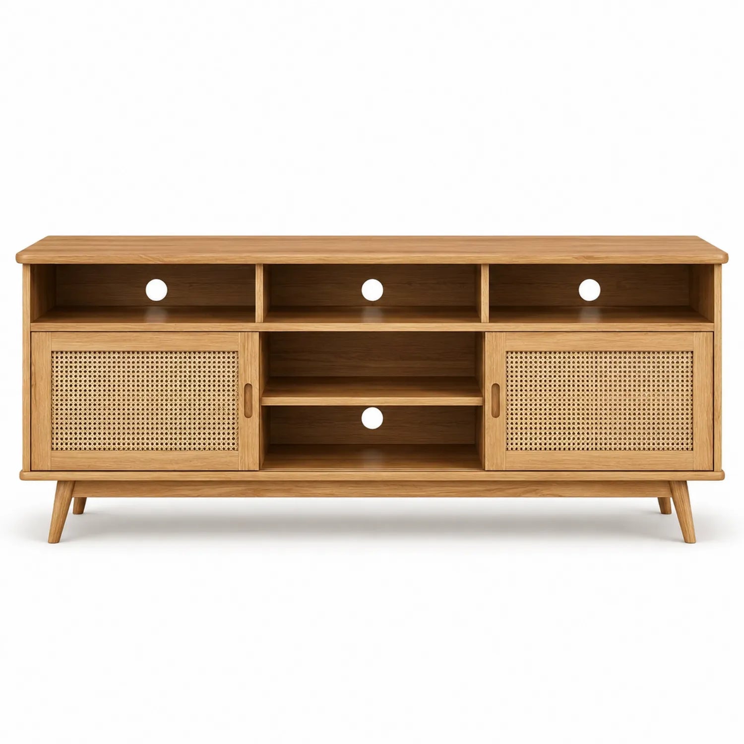 TV-Schrank aus Eichenholz und Rattan 150x45x60 cm