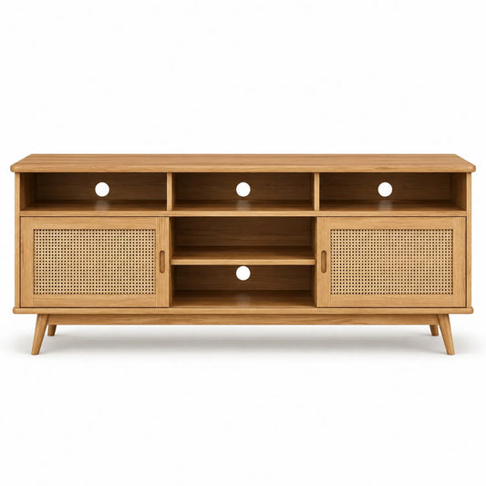 TV-Schrank aus Eichenholz und Rattan 150x45x60 cm