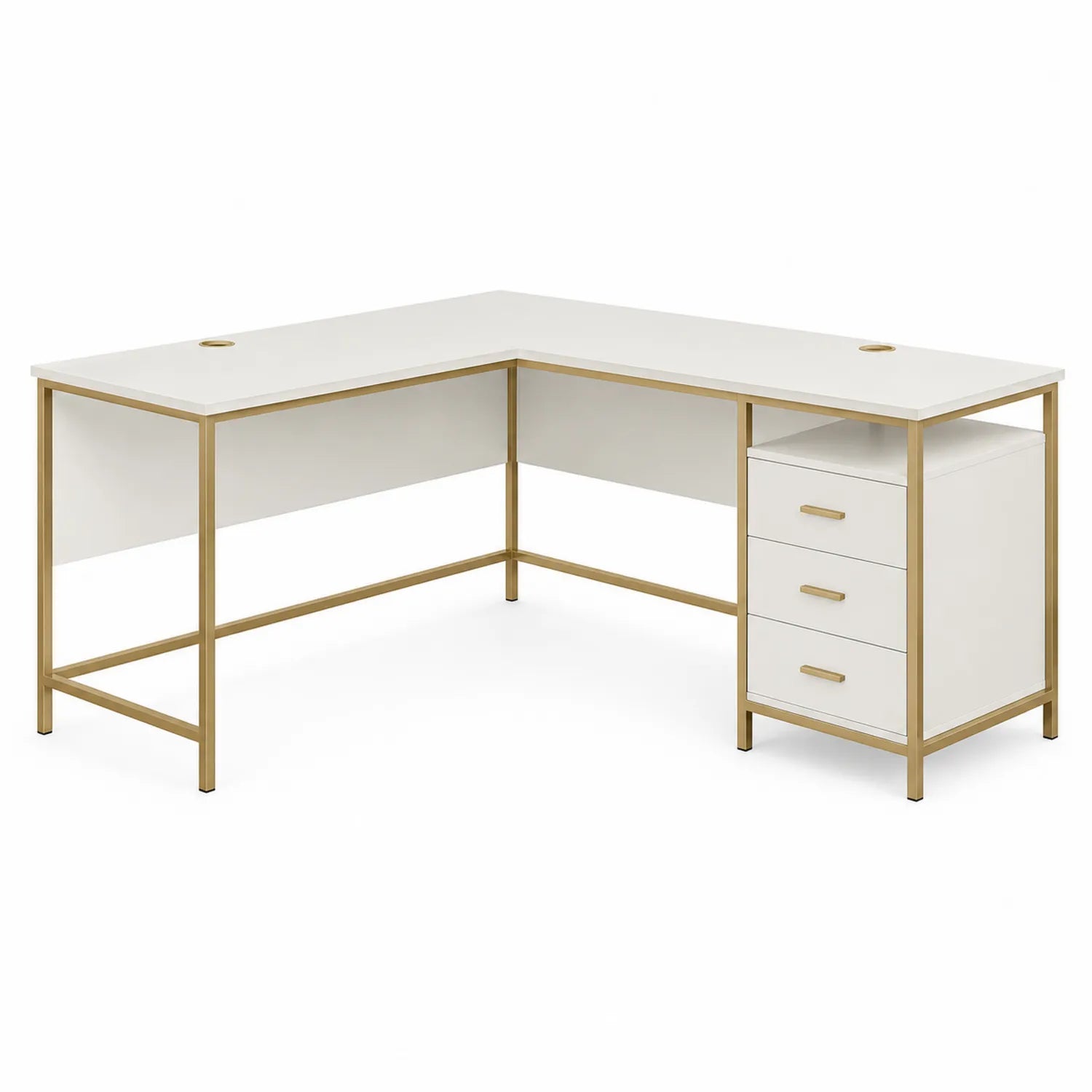 Eckschreibtisch mit MDF-Tischplatte und Metallrahmen Weiß 150x140x75 cm