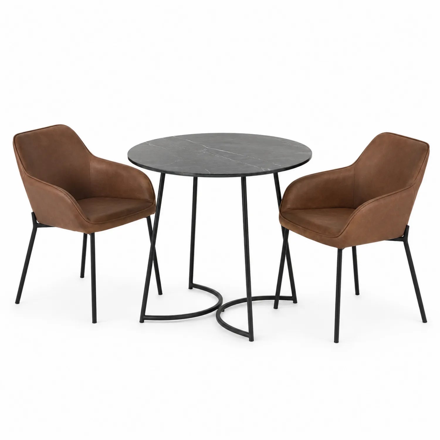 Esszimmerstuhl Set mit Tisch Kunstleder Braun Rund