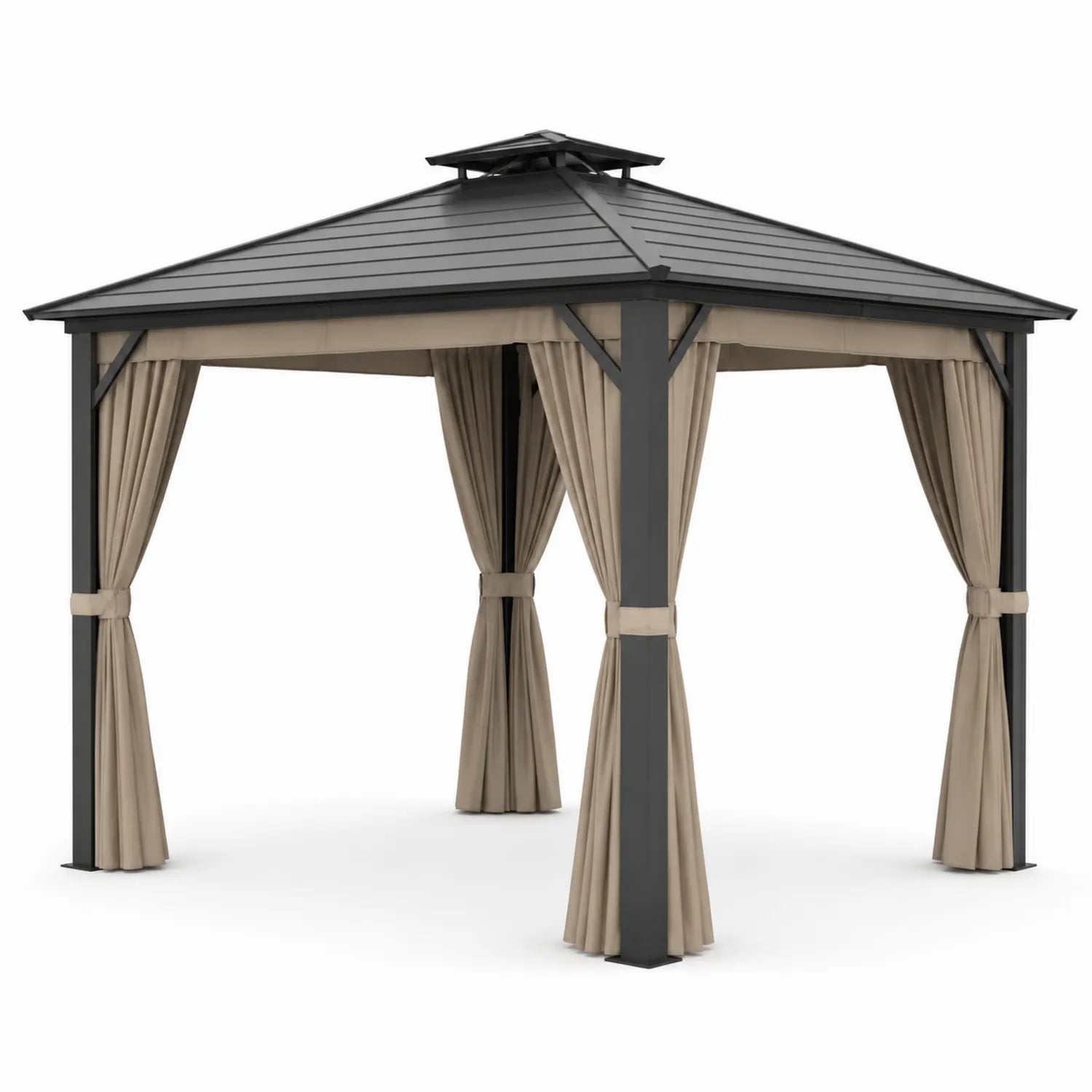 Pavillon aus Aluminium mit Polycarbonatdach und Polyester Vorhängen, 300x300x250 cm
