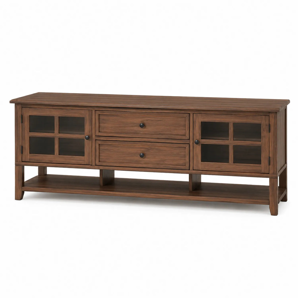 Holz TV-Schrank Braun mit Glastüren und Schubladen