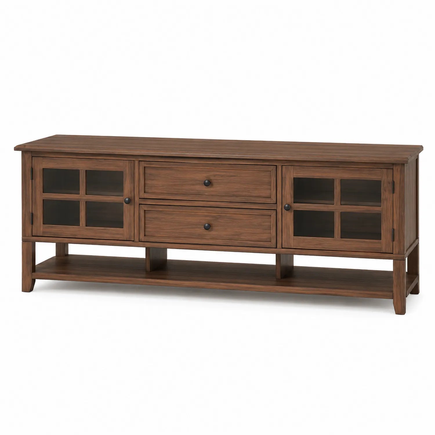 Holz TV-Schrank Braun mit Glastüren und Schubladen