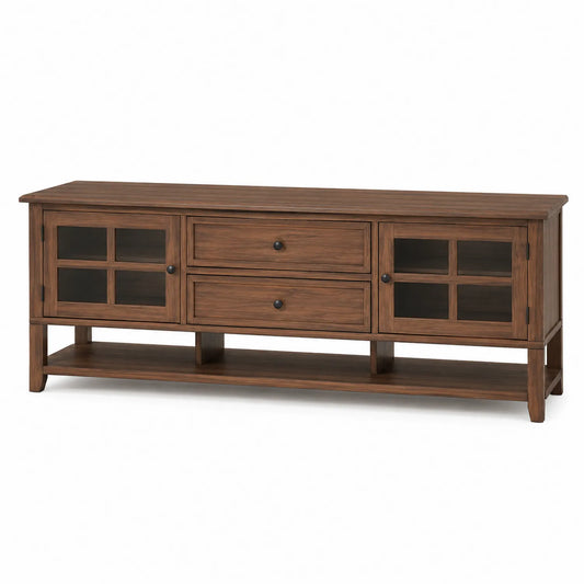 Holz TV-Schrank Braun mit Glastüren und Schubladen