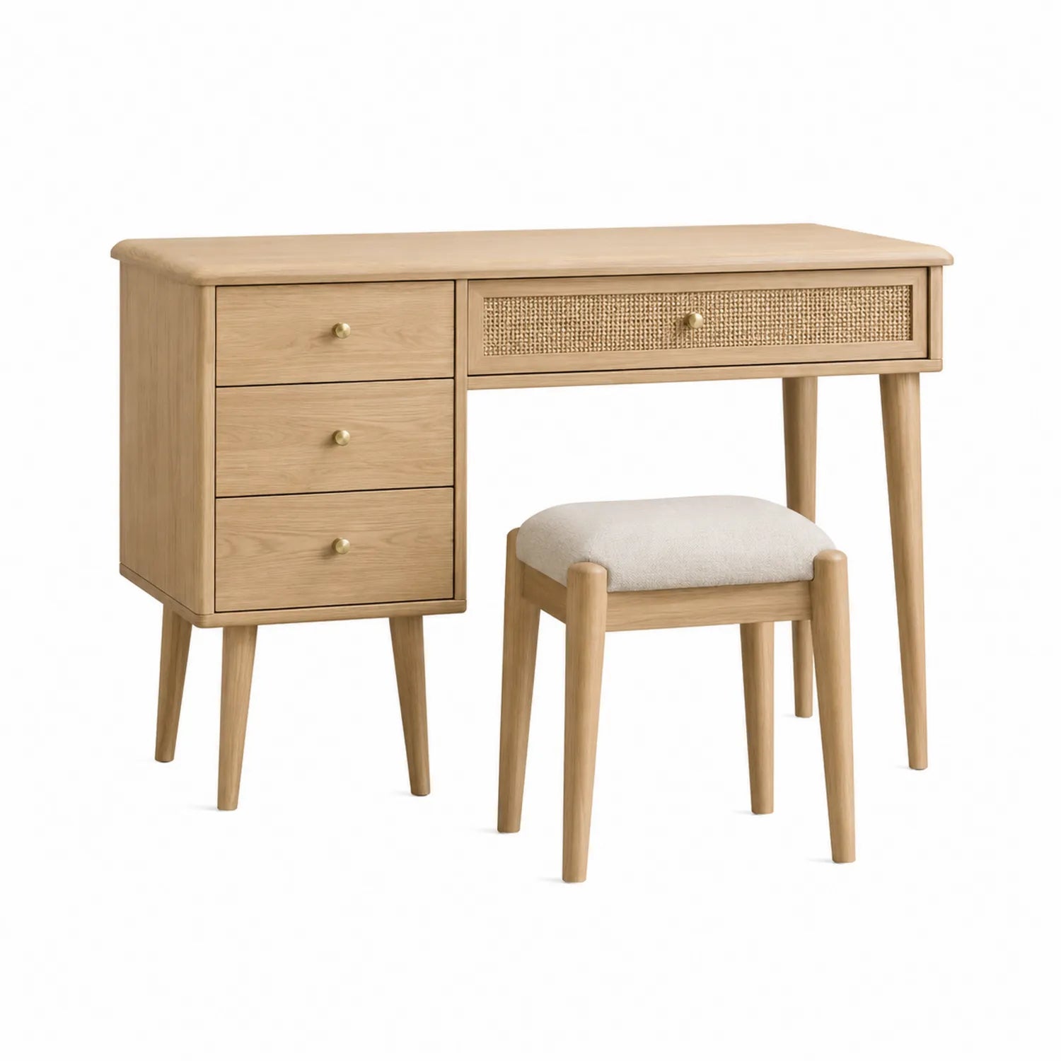Schminktisch-Set aus Eichenholz mit Hocker und Schubladen Natur