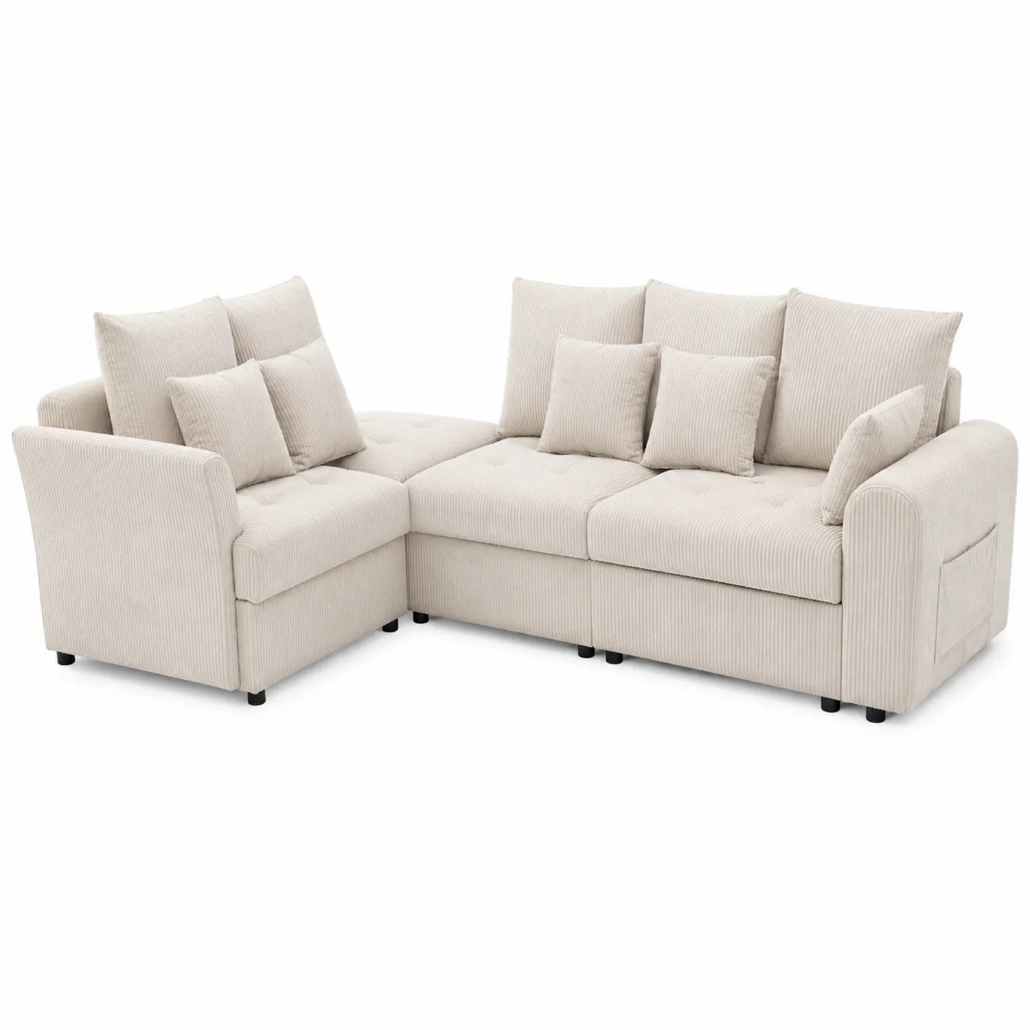 Ecksofa Beige Kordstoff L-Form 300x220 cm mit Kissen