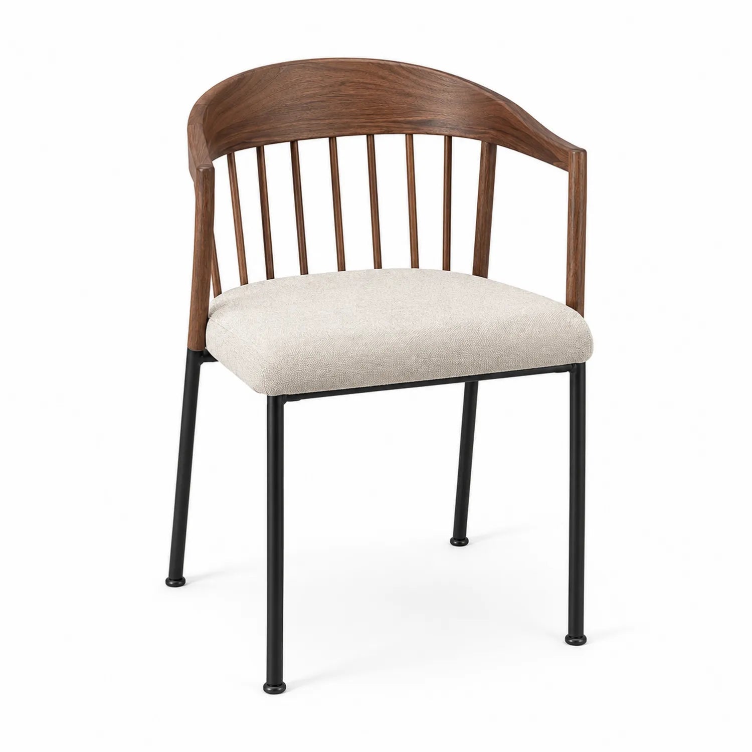 Esszimmerstuhl mit Walnuss-Rückenlehne und Metallrahmen Beige