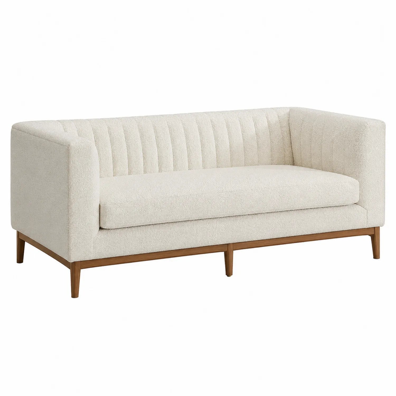 Sofa Bouclé Creme Holz 200x85x75cm
