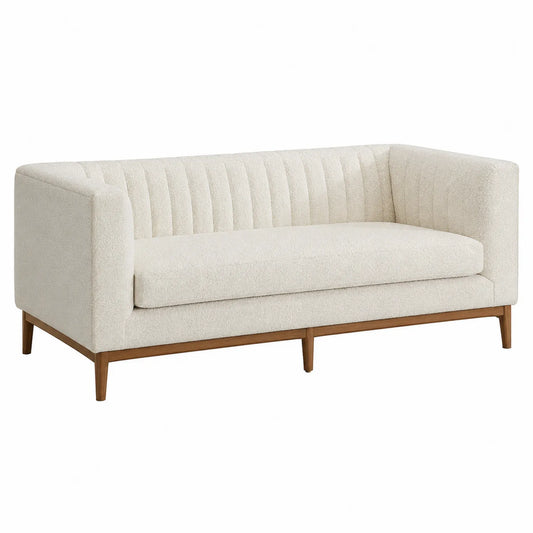 Sofa Bouclé Creme Holz 200x85x75cm