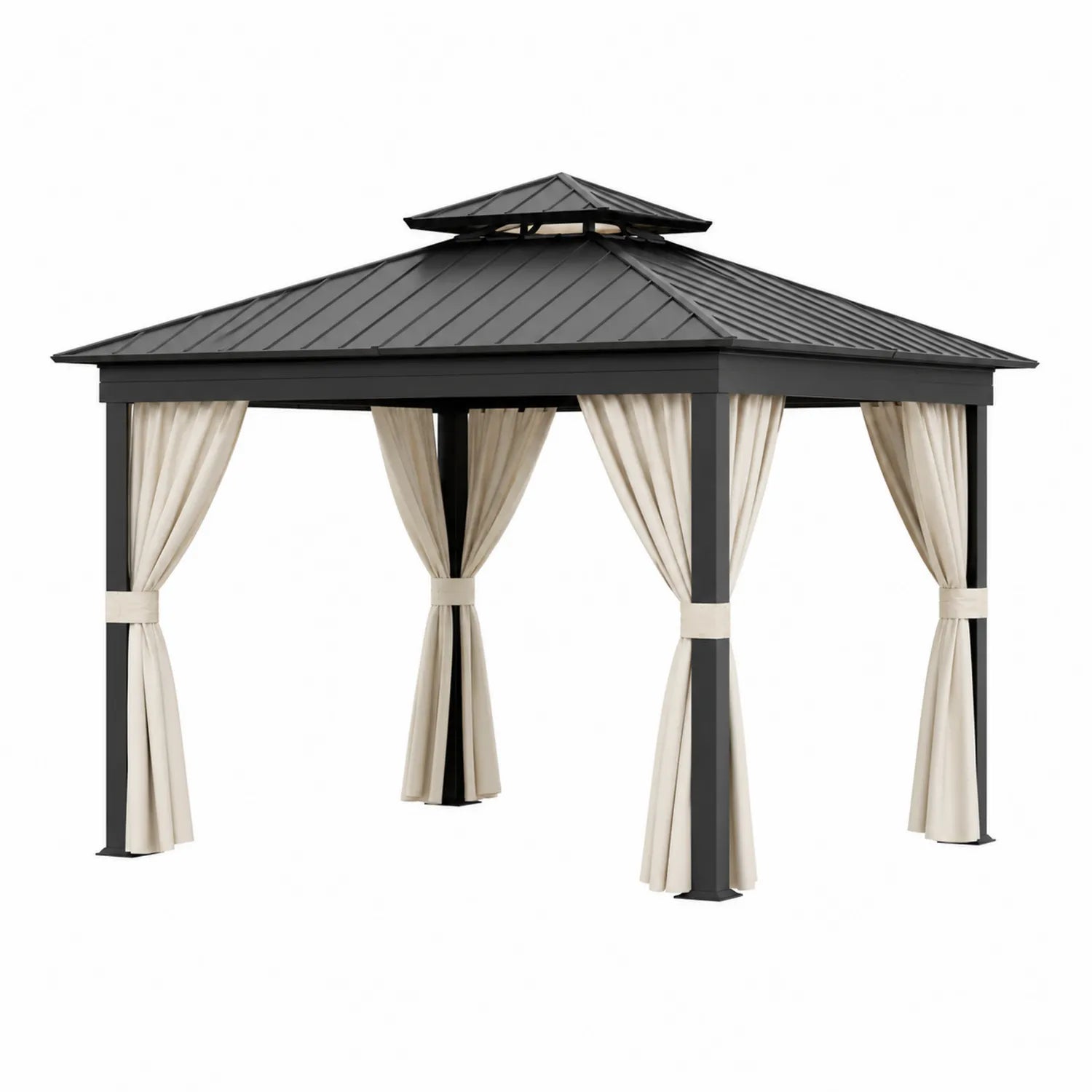 Metallpavillon mit Aluminium- und Stahldach Schwarz/Beige