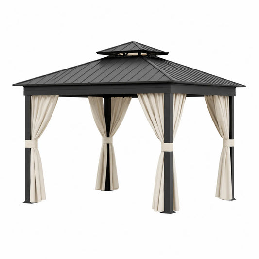 Metallpavillon mit Aluminium- und Stahldach Schwarz/Beige
