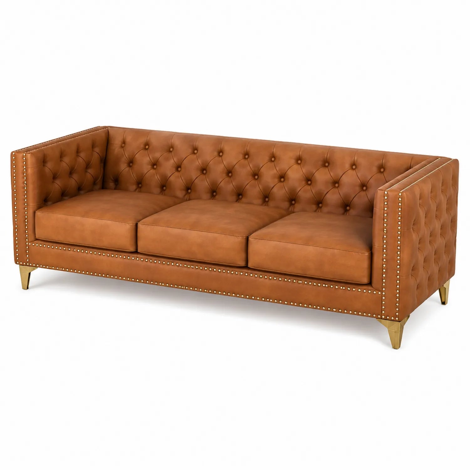 Dreisitzer Sofa aus PU-Leder mit Massivholzrahmen Braun